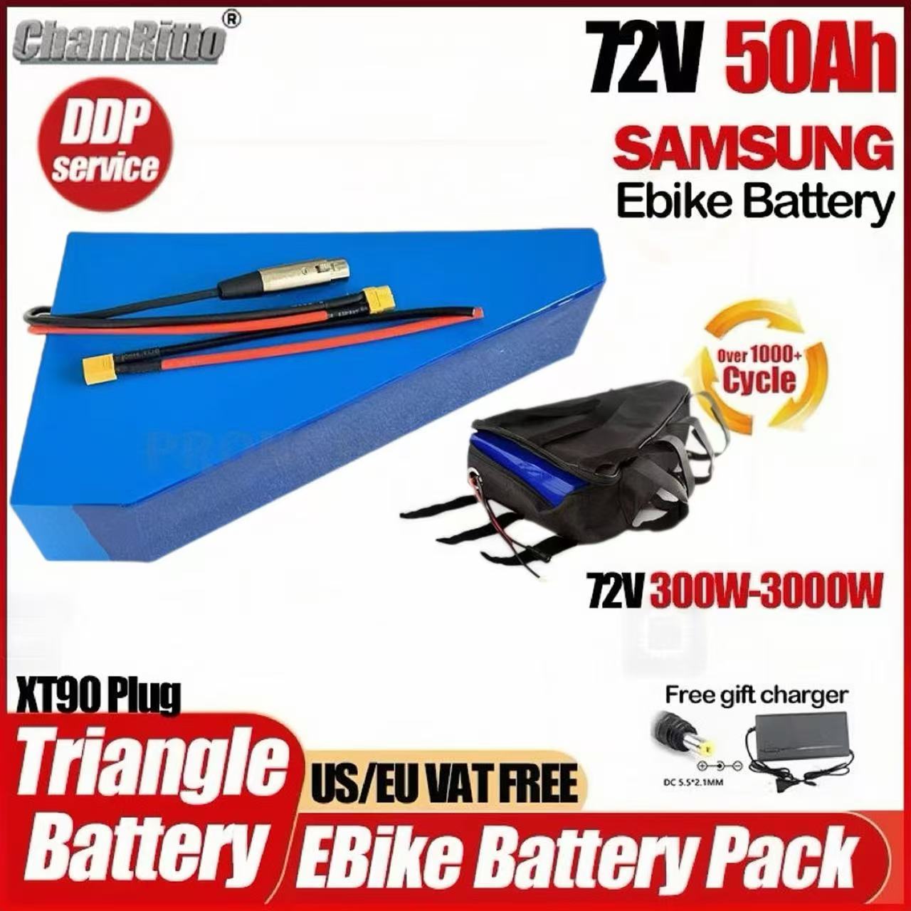 Electric Bicycle Battery 72V 30Ah - Batería triangular de litio para bicicleta